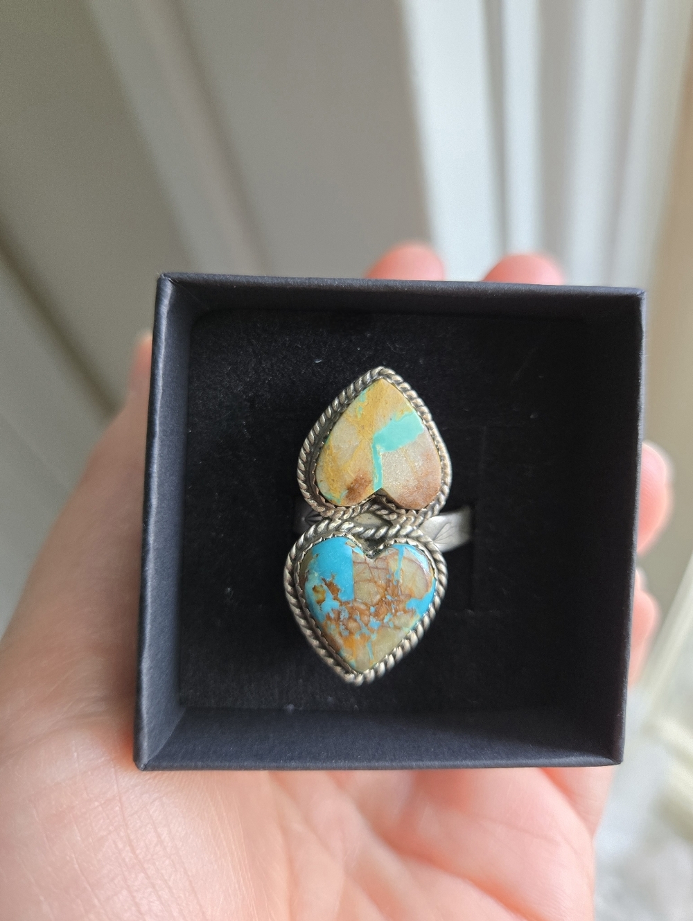 Handmade Sterling Silver Royston Ribbon Turquoise Adjustable Ring Signed